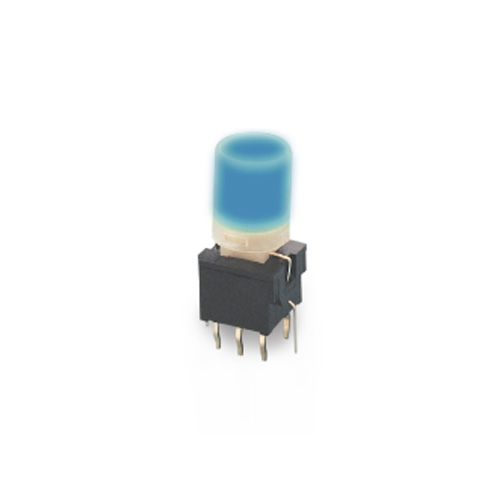 led button, pcb illuminated switch, blue illumination, momentary or latching function, rjs electronics ltd