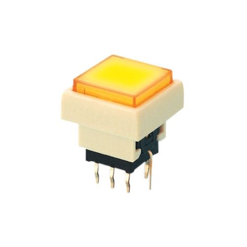 PB6133 _ Yellow - PCB Push button switch, square, push button switch, square, plastic, LED Illumination, LED switches, RJS Electronics Ltd.