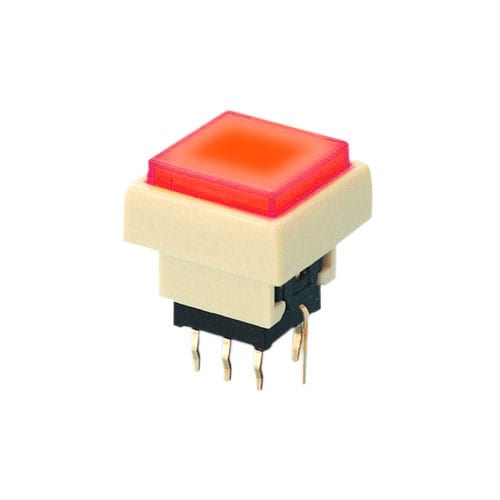 PB6133 _ red - PCB Push button switch, square, push button switch, square, plastic, LED Illumination, RJS Electronics Ltd.