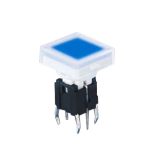 PCB, push button switch, illuminated tact switch, without LED illumination, switch with LED illumination, single LED illumination, bi-colour LED illumination, custom etching custom. Momentary function switch with Plastic housing. RJS Electronics Ltd.