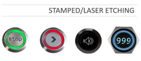 Custom panel mount switch options, select from stamped or laser etching. RJS Electronics Ltd.