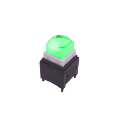 PCB push button switch with led illumination, broadcast switch, LED Switches, LED Options, LED Illumination, green LED, RJS Electronics Ltd