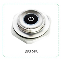 Panel Mount, Metal push button, navigation switch with LED illumination, power symbol. RJS Electronics Ltd, SF39EB