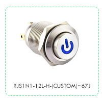 Panel Mount, Push Button Switch, with LED Illumination, high-head with Power Symbol, custom symbol, RJS1N1-12L-H-(CUSTOM)~67J