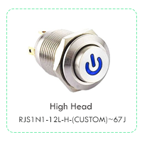 Panel Mount, Push Button Switch, with LED Illumination, high-head with Power Symbol, custom symbol, high head RJS1N1-12L-H-(CUSTOM)~67J