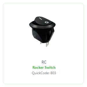 RC Rocker switch, Panel mount rocker switch, switch without LED illumination, round rocker switch, switch with custom etching. RJS Electronics Ltd.