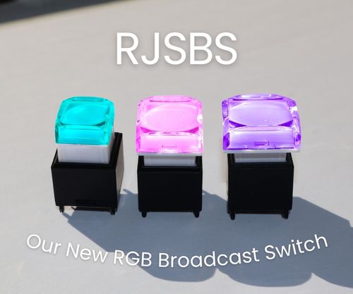 RJSBS RGB broadcast switches, 12mm 15mm 17mm PCB push button switches, LED switches, LED buttons, audio visual components, RJS Electronics Ltd