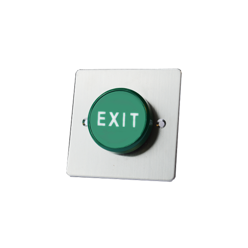 RJS-EX1-86~E, Panel Mount, pre-mounted plastic push button switch, Door Exit Buttons, Non-illuminated, etching, stainless steel, aluminium, various size plates, RJS Electronics Ltd