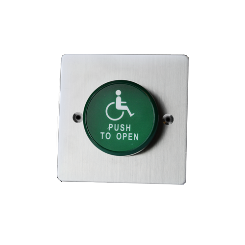 RJS-EX1-86~H Panel Mount, pre-mounted plastic push button switch, Door Exit Buttons, Non-illuminated, etching, stainless steel, aluminium, various size plates, RJS Electronics Ltd