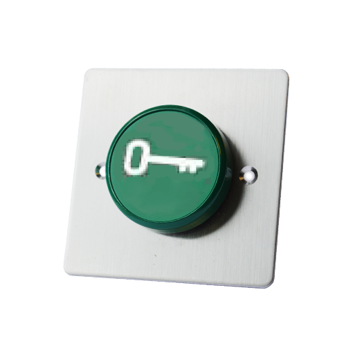 RJS-EX1-86~K Panel Mount, plastic push button switch, Door Exit Buttons, Non-illuminated, etching, stainless steel, aluminium, various size plates. Available with domed push button, door exit buttons RJS Electronics Ltd