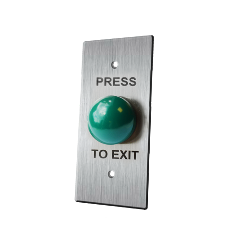 Panel Mount, Door Exit Buttons, Non-illuminated, etching, stainless steel, aluminium, various size plates. Available with domed push button, door exit buttons RJS Electronics Ltd