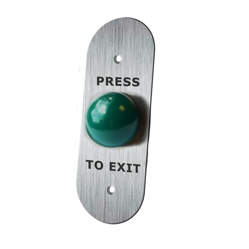 RJS-EX2-401S Panel Mount, pre-mounted plastic push button switch, Door Exit Buttons, Non-illuminated, etching, stainless steel, aluminium, various size plates. Available with domed push button, RJS Electronics Ltd