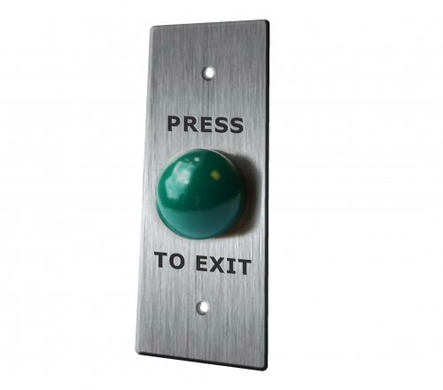 RJS-EX2-40S Panel Mount, pre-mounted plastic push button switch, Door Exit Buttons, Non-illuminated, etching, stainless steel, aluminium, various size plates. Available with domed push button, RJS Electronics Ltd