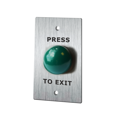 RJS-EX2-50S Panel Mount, pre-mounted plastic push button switch, Door Exit Buttons, Non-illuminated, etching, stainless steel, aluminium, various size plates. Available with domed push button, RJS Electronics Ltd