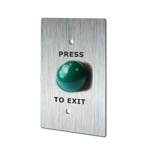 RJS-EX2-70S Panel Mount, pre-mounted plastic push button switch, Door Exit Buttons, Non-illuminated, etching, stainless steel, aluminium, various size plates. Available with domed push button, RJS Electronics Ltd