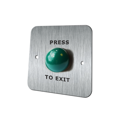 Panel Mount, Door Exit Buttons, Non-illuminated, etching, stainless steel, aluminium, various size plates. Available with domed push button, door exit buttons RJS Electronics Ltd