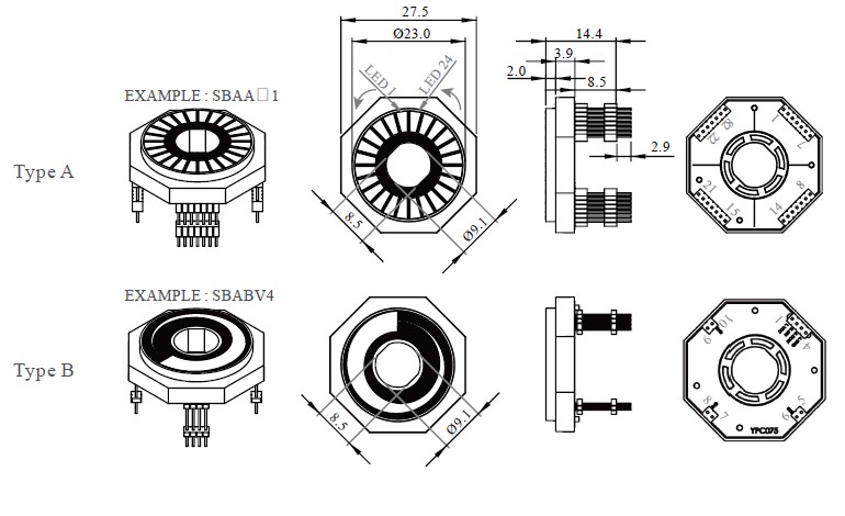 RJS-SBA drawing, led indicator, rjs electronics ltd