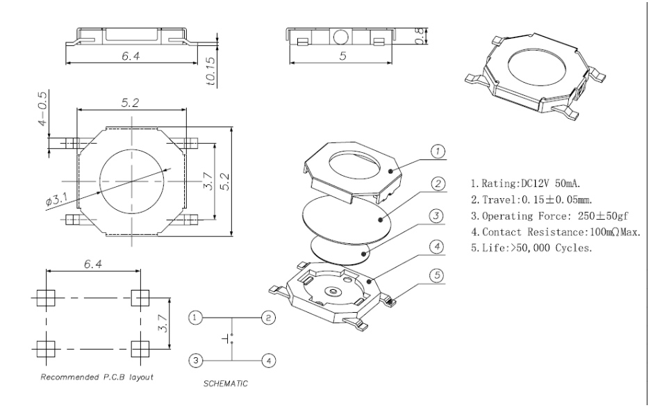 drawing for tact switch, rjs electronics ltd