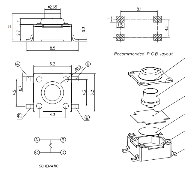 drawing for tact switch, rjs electronics ltd