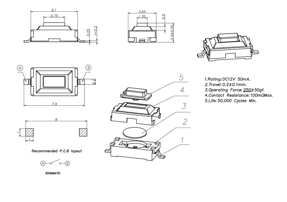 drawing for tact switch rjs electronics ltd
