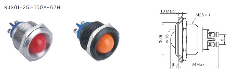 drawing for RJS01-25I-150A~67H, led indicator, rjs electronics ltd