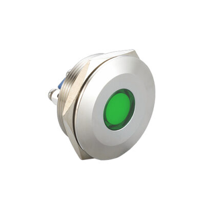 30mm LED Indicator, screw terminals, green led, IP67, RJS Electronics ltd