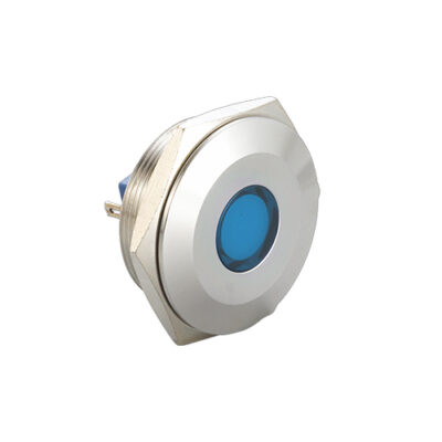 30mm LED indicator, flat head, ip67, blue illumination, rjs electronics ltd