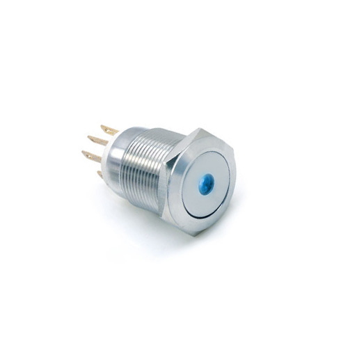 19mm metal antivandal push button switch with dot LED illumination, panel mount, IP rated vandal switch, rjs electronics ltd