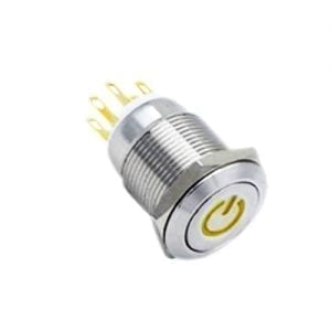 19mm metal push button switch, power LED illuminated, antivandal switch, LED SWITCHES, panel mount RJS Electronics Ltd