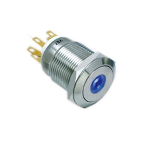 19mm metal push button switch, dot LED illuminated, antivandal switch, panel mount RJS Electronics Ltd