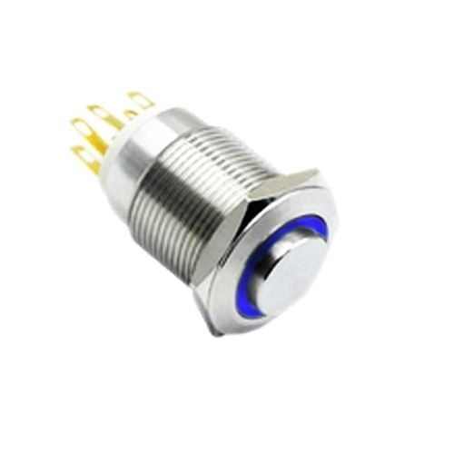 19mm metal push button switch, ring LED illuminated, antivandal switch, panel mount RJS Electronics Ltd