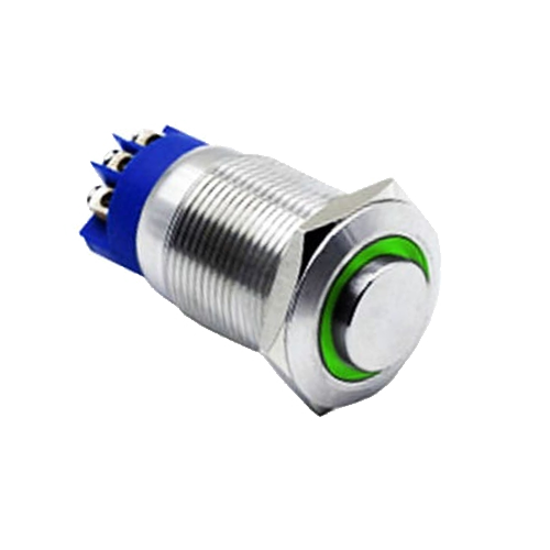 19mm metal push button switch, ring LED illuminated, antivandal switch, LED SWITCHES, panel mount RJS Electronics Ltd