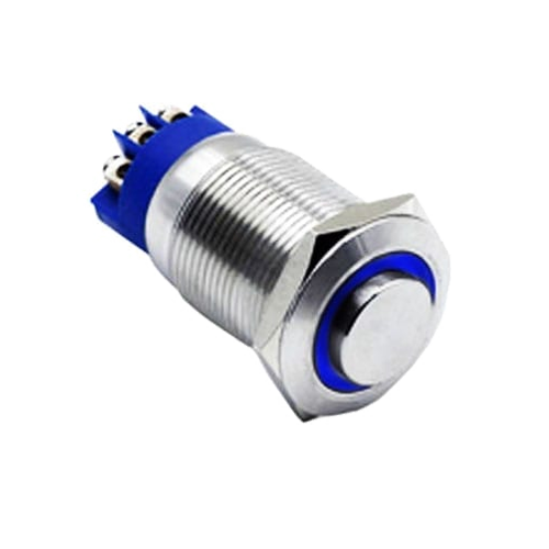 19mm metal push button switch, ring LED illuminated, antivandal switch, LED SWITCHES, panel mount RJS Electronics Ltd