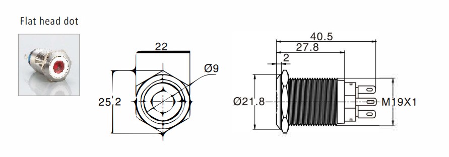 19mm antivandal with dot led illumination, push button switch drawing, rjs electronics ltd