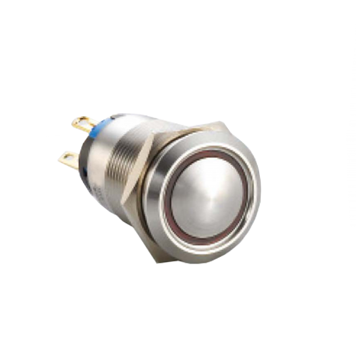 19mm metal push button switch, ring LED illuminated, RGB LED, antivandal switch, panel mount RJS Electronics Ltd