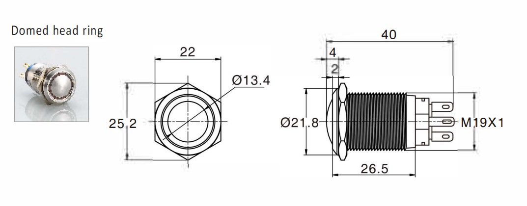 drawing for RJS102-19L(A)-B-R~67J antivandal push button switch, rjs electronics ltd