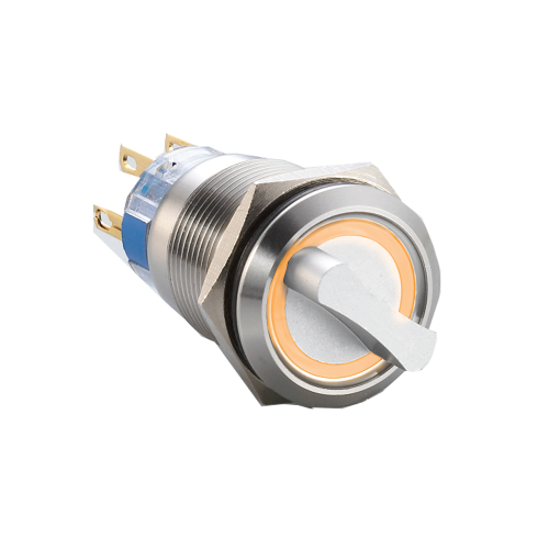Ring LED-illuminated metal selector switch, available with 2 postions or 3 positions. SPDT/DPDT, non-illuminated, selector switch with ring LED illumination. Single, LED illumination available. IP65 / IP67J rated at the front. Stainless steel or annodised aluminium. Voltage varies. led switches RJS Electronics Ltd.