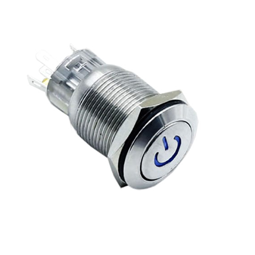 19mm metal push button switch, power LED illuminated, antivandal switch, LED SWITCHES, panel mount RJS Electronics Ltd