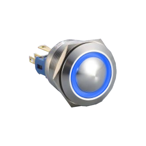 22mm metal push button switch, Ring LED illuminated, RGB LED, antivandal switch, panel mount, LED Switches, LED Illumination options, RJS Electronics Ltd
