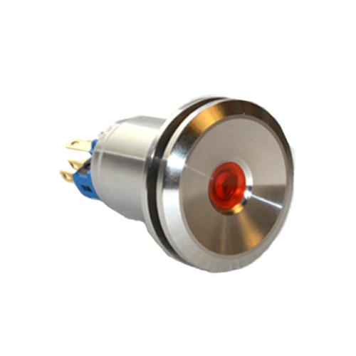 22mm metal push button switch, Dot LED illuminated, antivandal switch, panel mount, LED SWITCHES, RJS Electronics Ltd