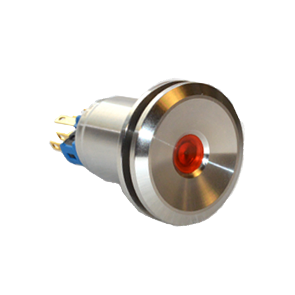 22mm metal push button switch, Dot LED illuminated, antivandal switch, panel mount, RJS Electronics Ltd
