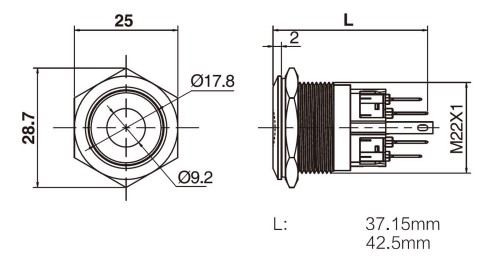 Drawing for RJS103-22L(A)-F-D~67J antivandal switch