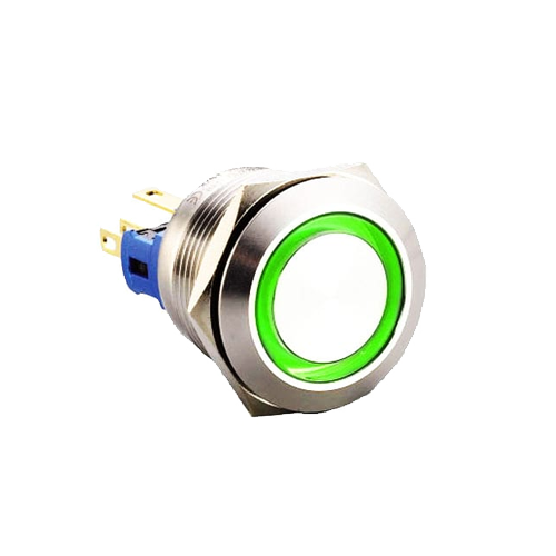 22mm metal push button switch, Ring LED illuminated, RGB LED, antivandal switch, panel mount, LED SWITCHES, RJS Electronics Ltd