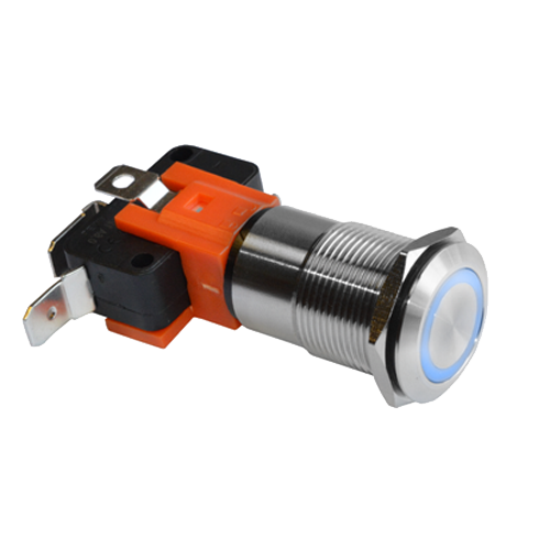 19mm metal push button switch, ring LED illuminated, RGB switches, anti vandal switch, panel mount, LED SWITCHES, RJS Electronics Ltd