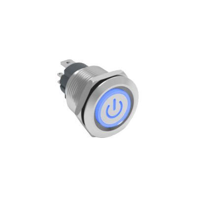 RJS107-19L(A)-F-C5~67J 19mm high current metal push button switch, power LED illuminated, antivandal switch, LED SWITCHES, panel mount RJS Electronics Ltd