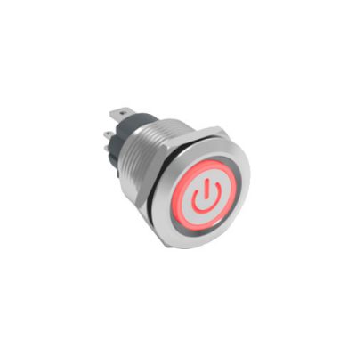 RJS107-19L(A)-F-C5~67J 19mm high current metal push button switch, power LED illuminated, RGB switches, anti vandal switch, LED SWITCHES, panel mount RJS Electronics Ltd