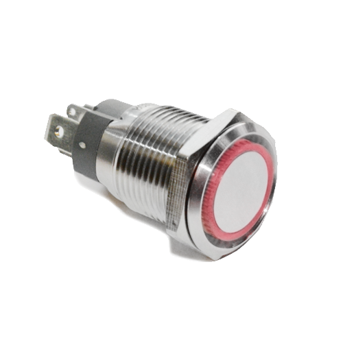 22mm metal push button switch, Ring LED illuminated, RGB LED, antivandal switch, panel mount, RJS Electronics Ltd