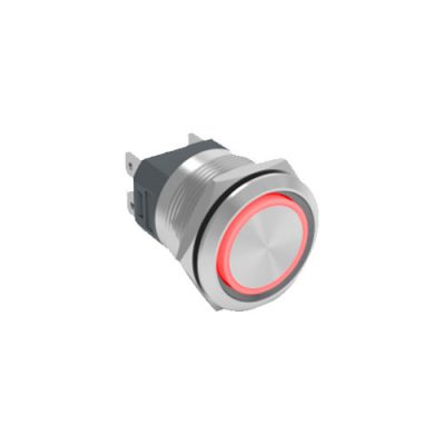 RJS107-22L(A)-F-R~67J 22mm metal push button switch, anti vandal switch, RGB switches, latching, ring led illumination, high current, panel mount, LED SWITCHES, rjs electronics ltd