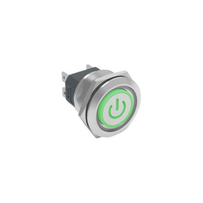 RJS107-25L(A)-F-C5~67J 25mm high current metal push button switch, power & ring LED illumination, antivandal switch, panel mount, LED SWITCHES, RJS Electronics Ltd