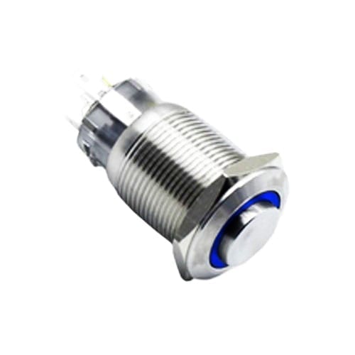 19mm metal push button switch, ring LED illuminated, antivandal switch, LED SWITCHES, panel mount RJS Electronics Ltd